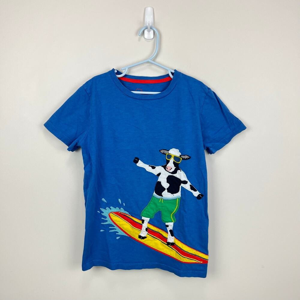 Mini Boden Short Sleeve Applique T-Shirt Blue Surfing Cow 9-10